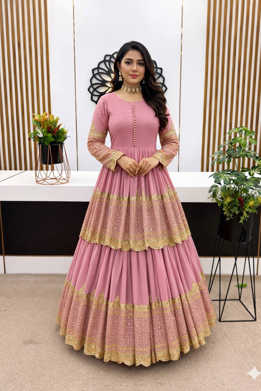 Light Pink Faux Georgette Heavy Embroidery Sequence Work Top with Semi-Stitched Lehenga and Dupatta