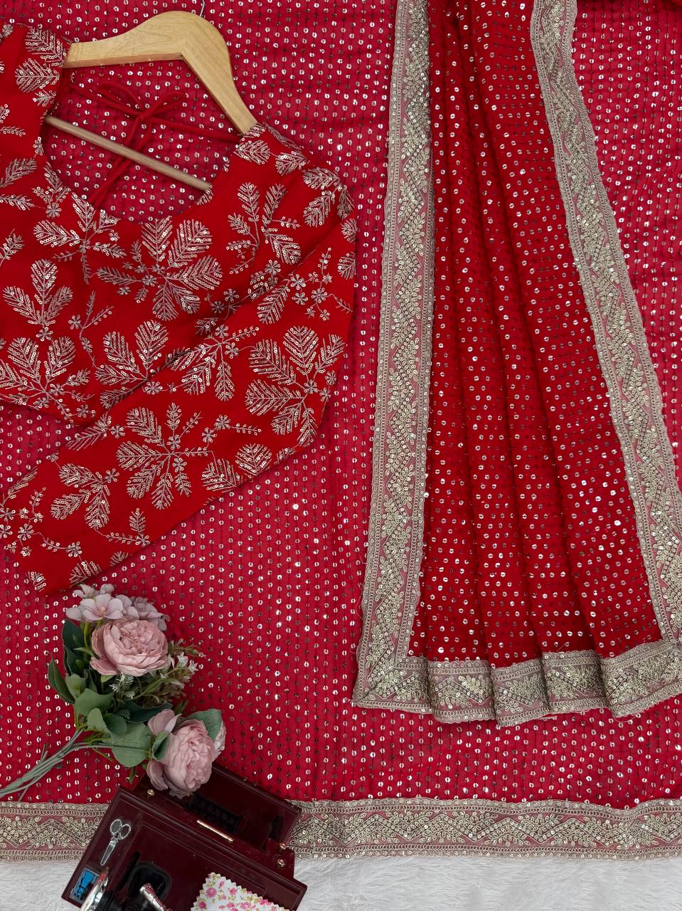 Women's Georgette Work Embroidered Saree