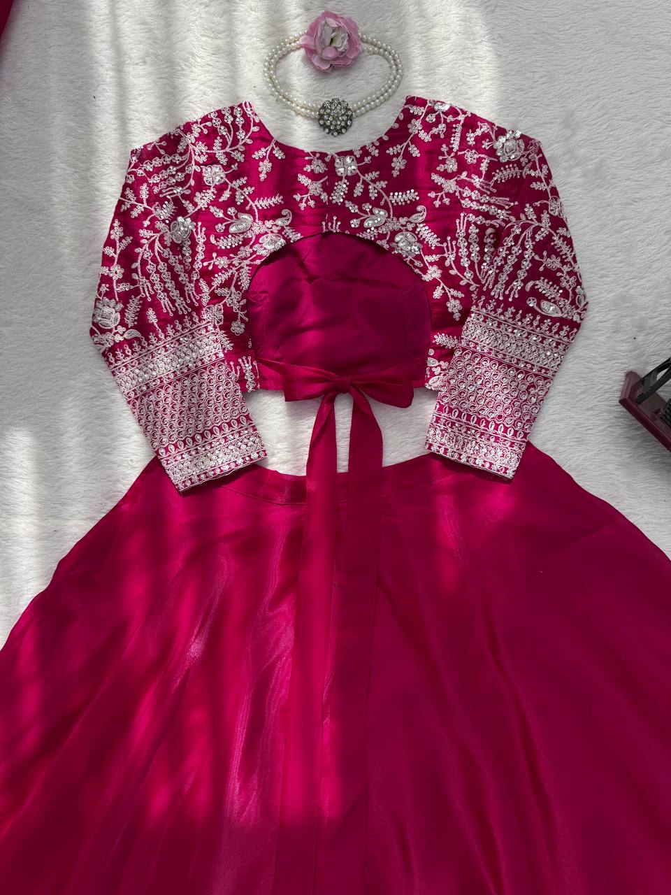 Rani Pink Embroidered Work Lehenga Choli Set