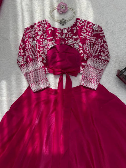 Rani Pink Embroidered Work Lehenga Choli Set