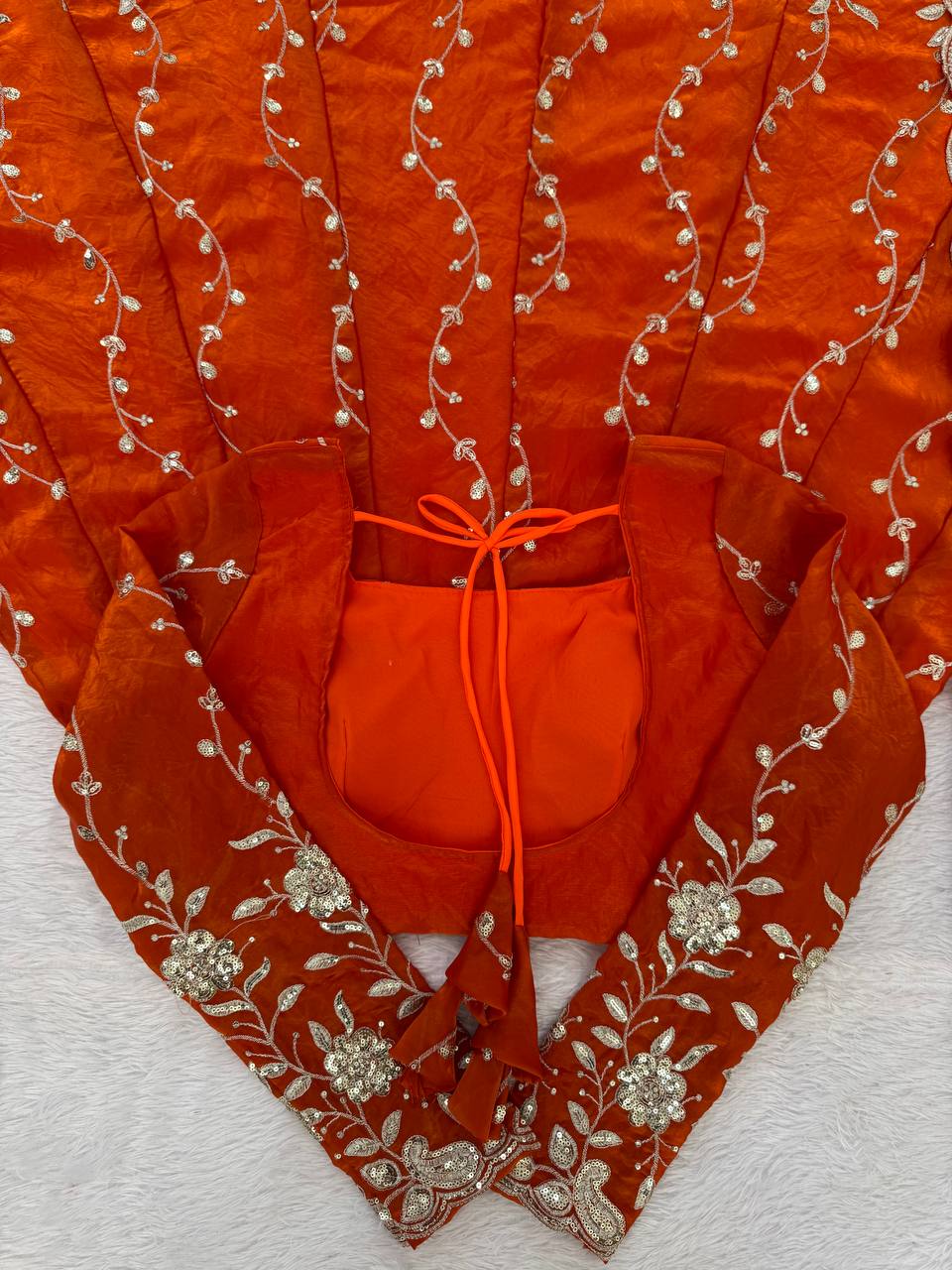 Orange Fendy Silk Embroidered Anarkali Set with Pant and Border Work Dupatta