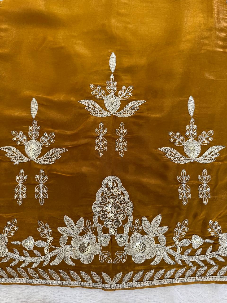 Amber Gold JMC Silk Intricate Thread and Sequence Work Palazzo Set with Matching Dupatta