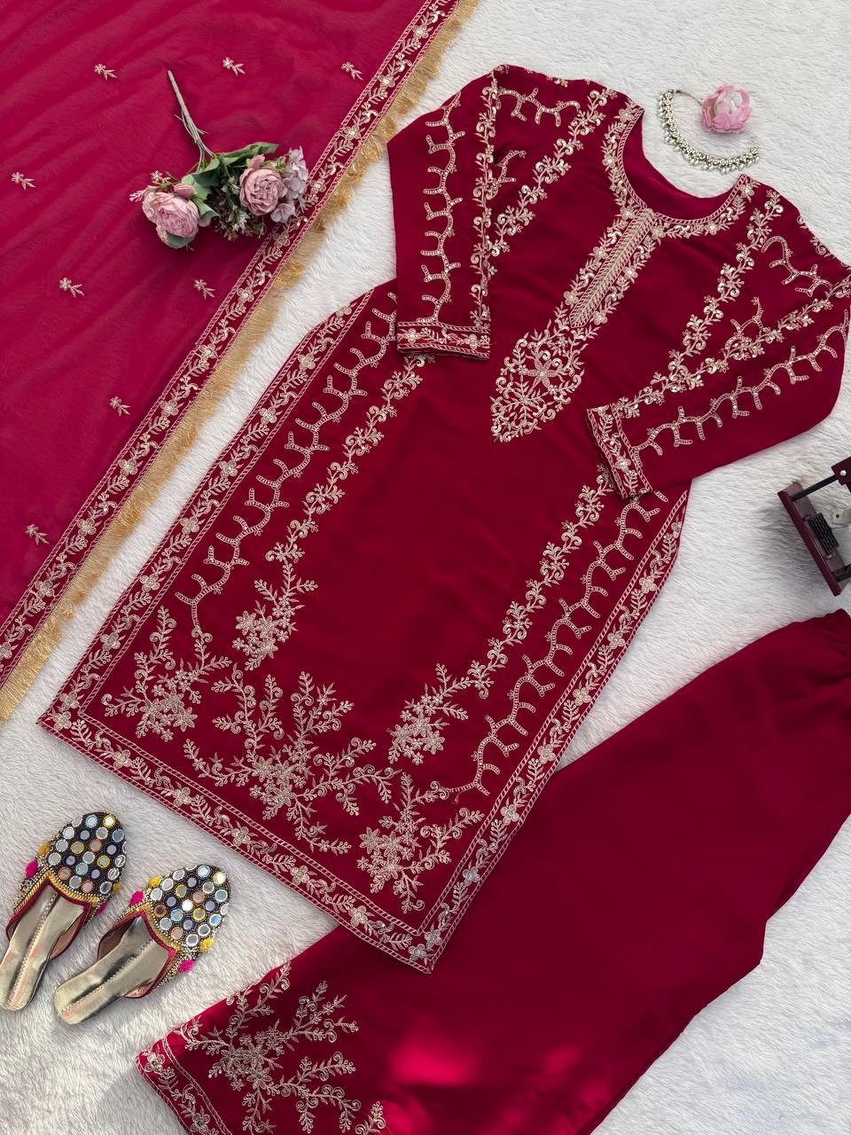 Maroon Designer Anarkali Palazzo Set