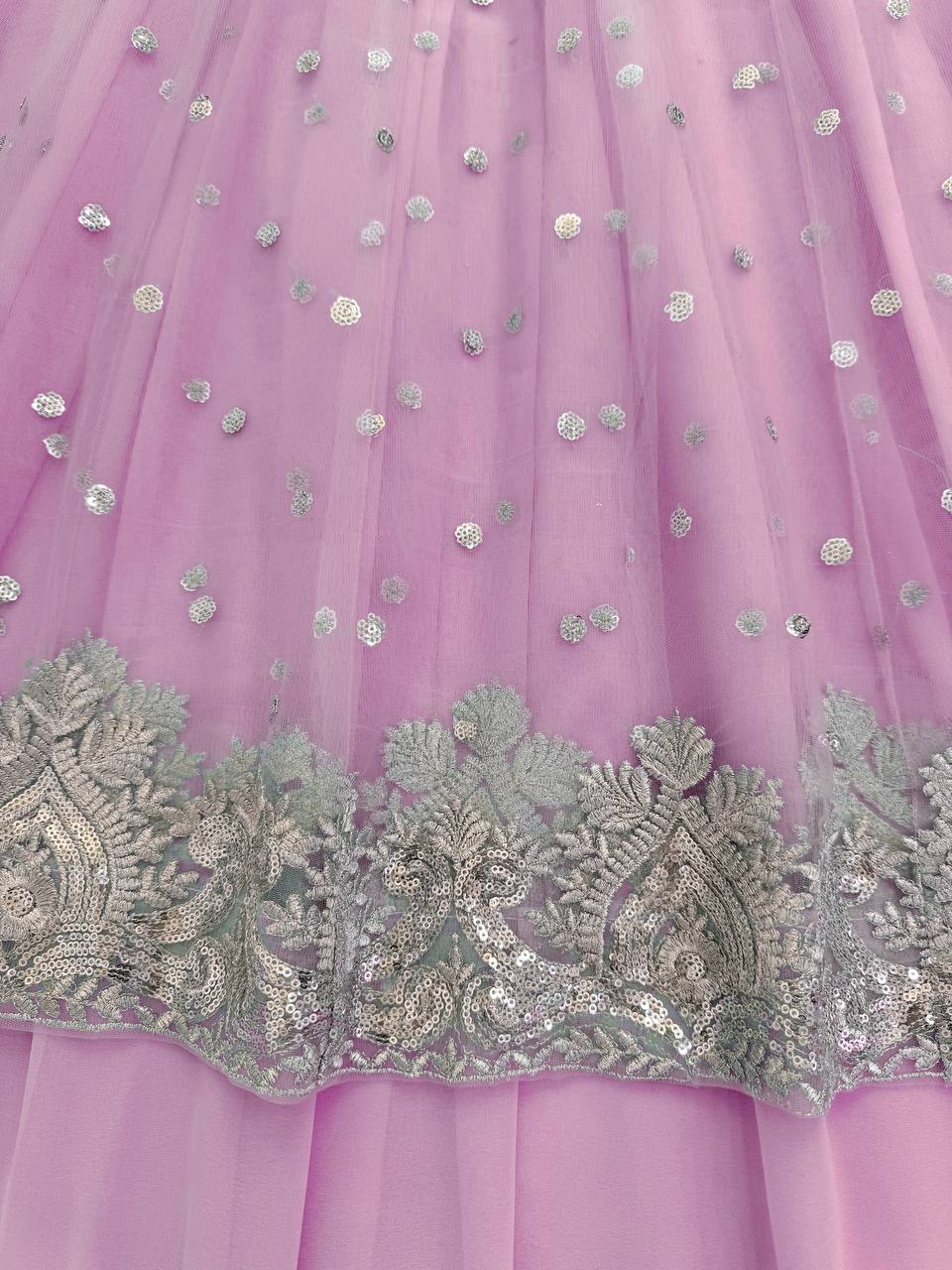 Light Pink Faux Georgette Thread and Sequence Work Gown with Lehenga Set