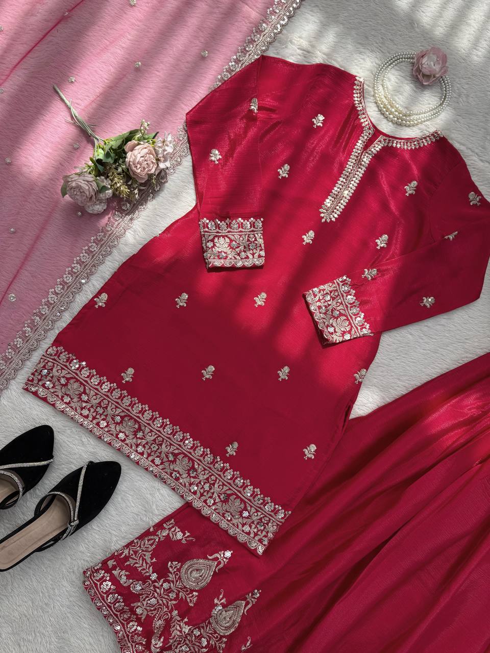 Maroon Embroidered Anarkali Lehenga Choli Set