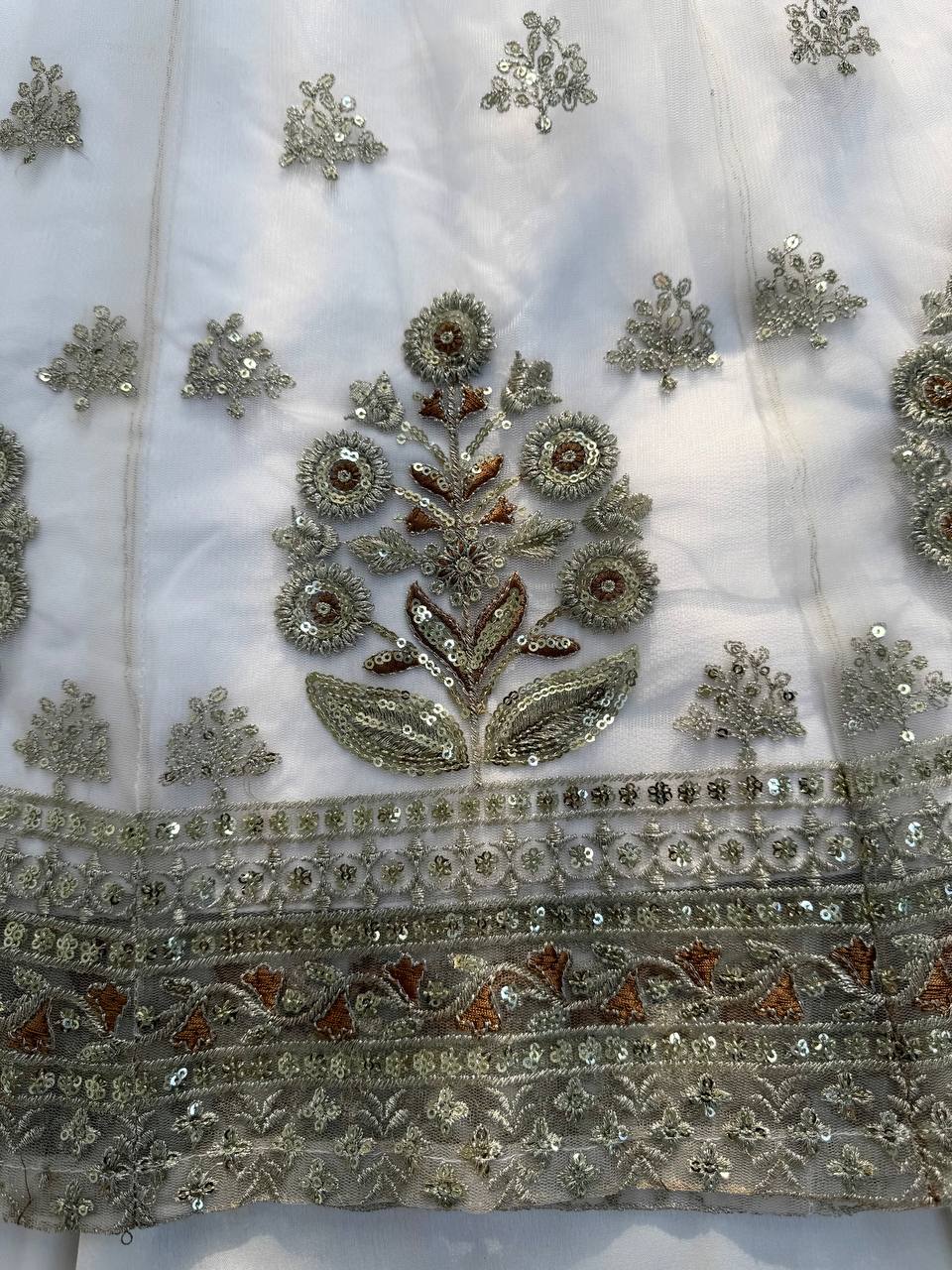 Designer Off White Gown With Lehenga Set