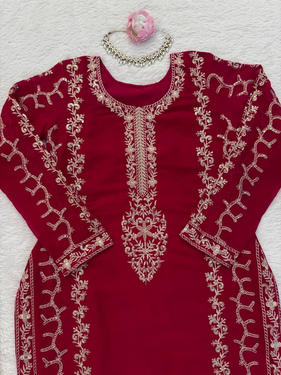 Maroon Designer Anarkali Palazzo Set