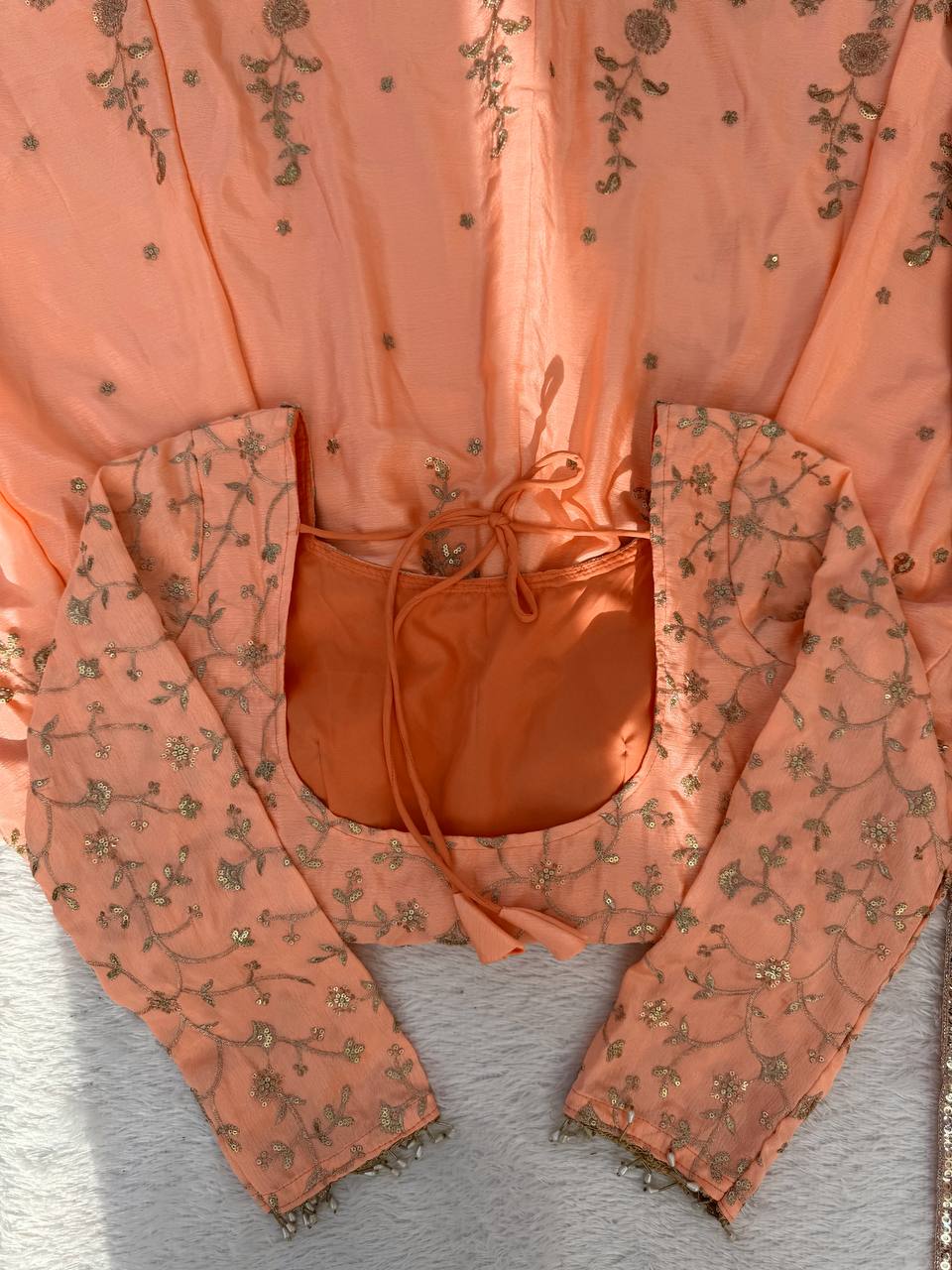 Orange colour Heavy Chinon Silk Thread and Sequence Work Gown with Lehenga and Dupatta Set