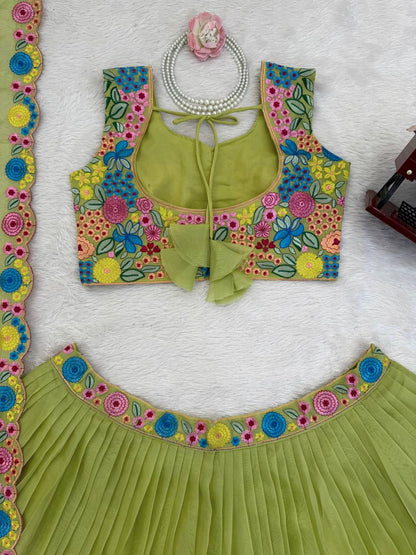 Multicolor Green Embroidery Lehenga Choli Set