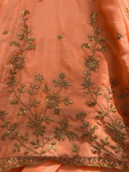 Orange colour Heavy Chinon Silk Thread and Sequence Work Gown with Lehenga and Dupatta Set