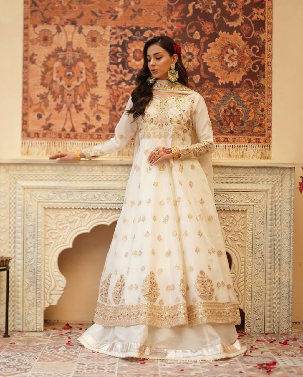 Designer Off White Gown With Lehenga Set