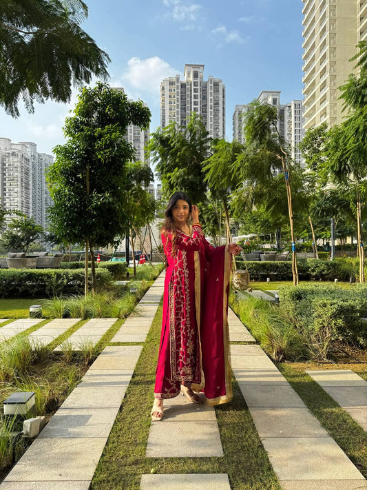 Maroon Designer Anarkali Palazzo Set