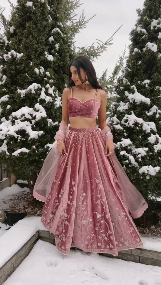 Blush Pink Embroidered Lehenga Choli Set