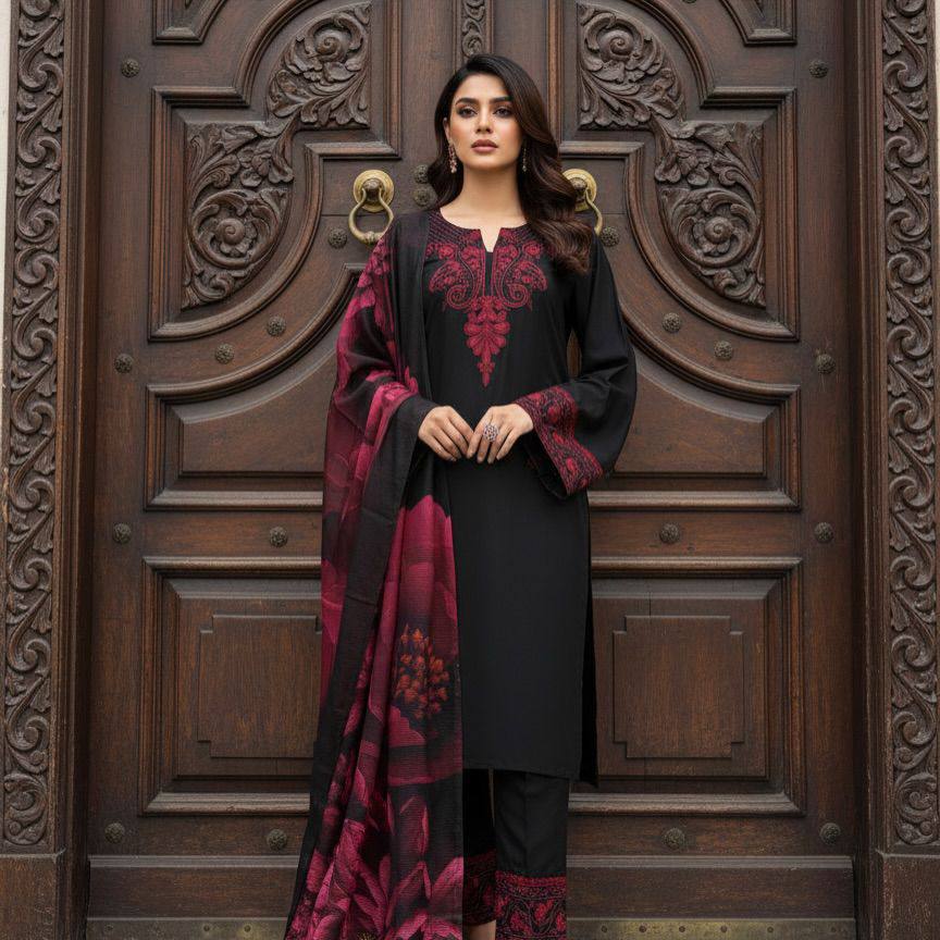 Black Base With Maroon Printed Dress