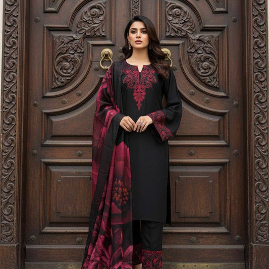 Black Base With Maroon Printed Dress