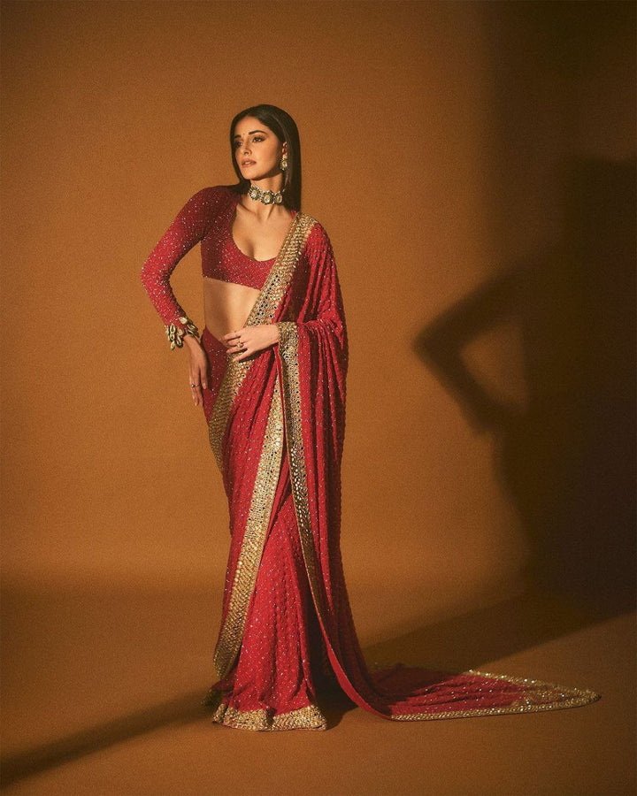 Ananya Pandey Inspired Hot Red Saree