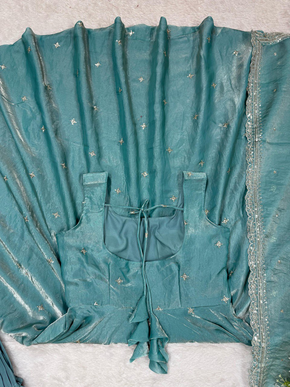 Blue fandy silk thread  with sequence top pant and dupatta set