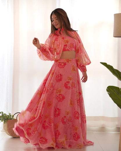 PURE SOFT ORGANZA SILK FABRIC FULLY FLAIR KALI PATTERN AND CANVAS PATTA WITH DUPPTA SET ,PENT READY TO WEAR