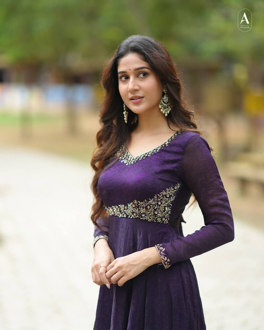 Purple crushed silk sequins embroidery work gown dupatta