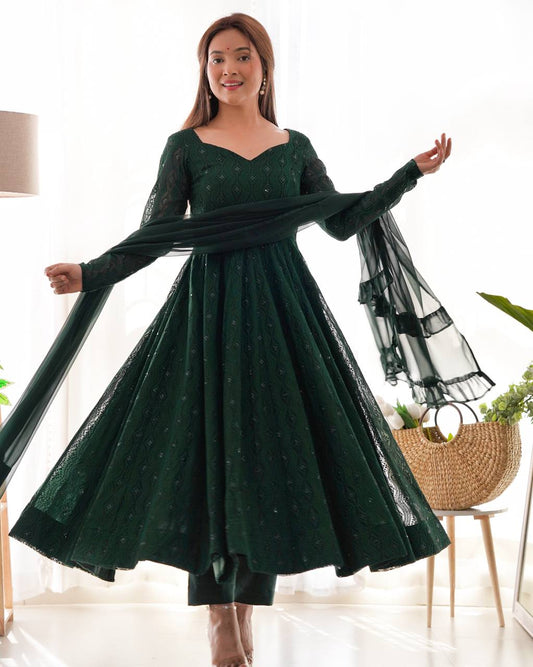 PURE SOFT FOX GEORGETTE LAHERIYA PRINT FABRIC FULLY FLAIR ANARKALI FULLY STTICHED GOWN READY TO WEAR
