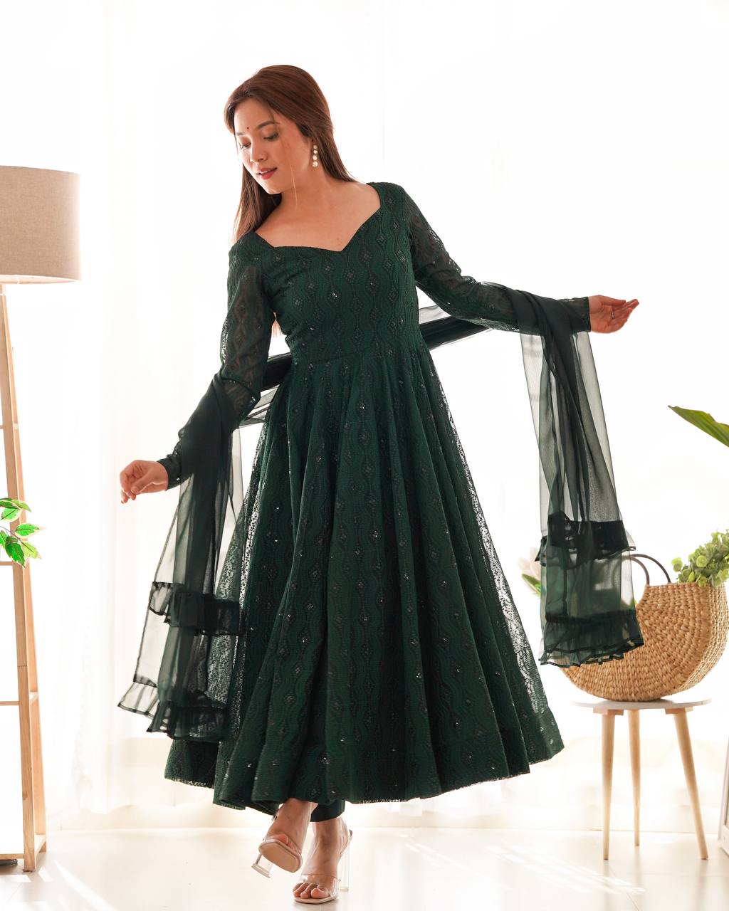 PURE SOFT FOX GEORGETTE LAHERIYA PRINT FABRIC FULLY FLAIR ANARKALI FULLY STTICHED GOWN READY TO WEAR