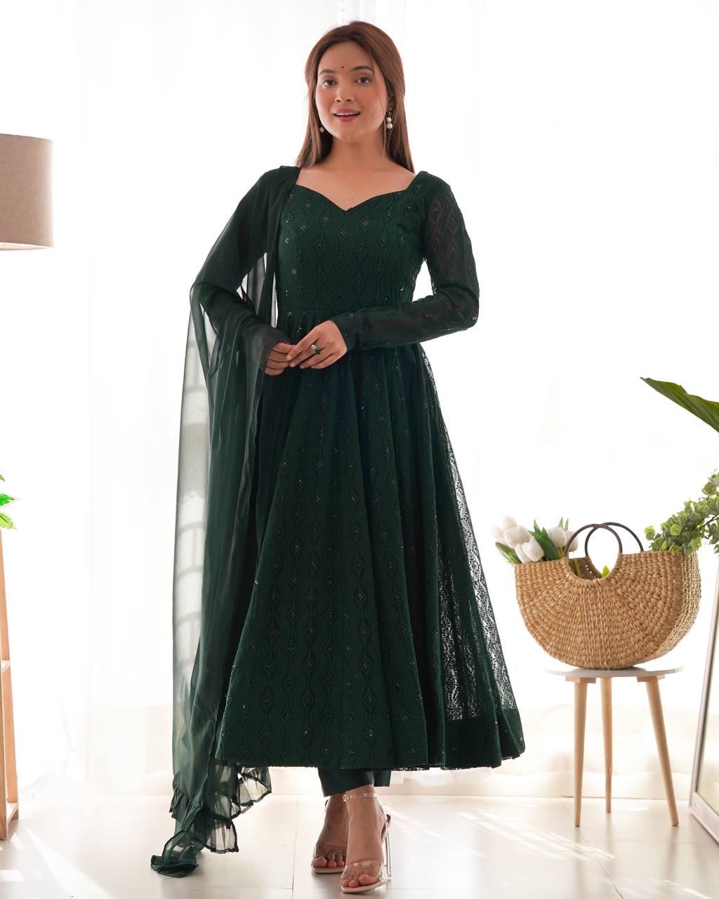 PURE SOFT FOX GEORGETTE LAHERIYA PRINT FABRIC FULLY FLAIR ANARKALI FULLY STTICHED GOWN READY TO WEAR