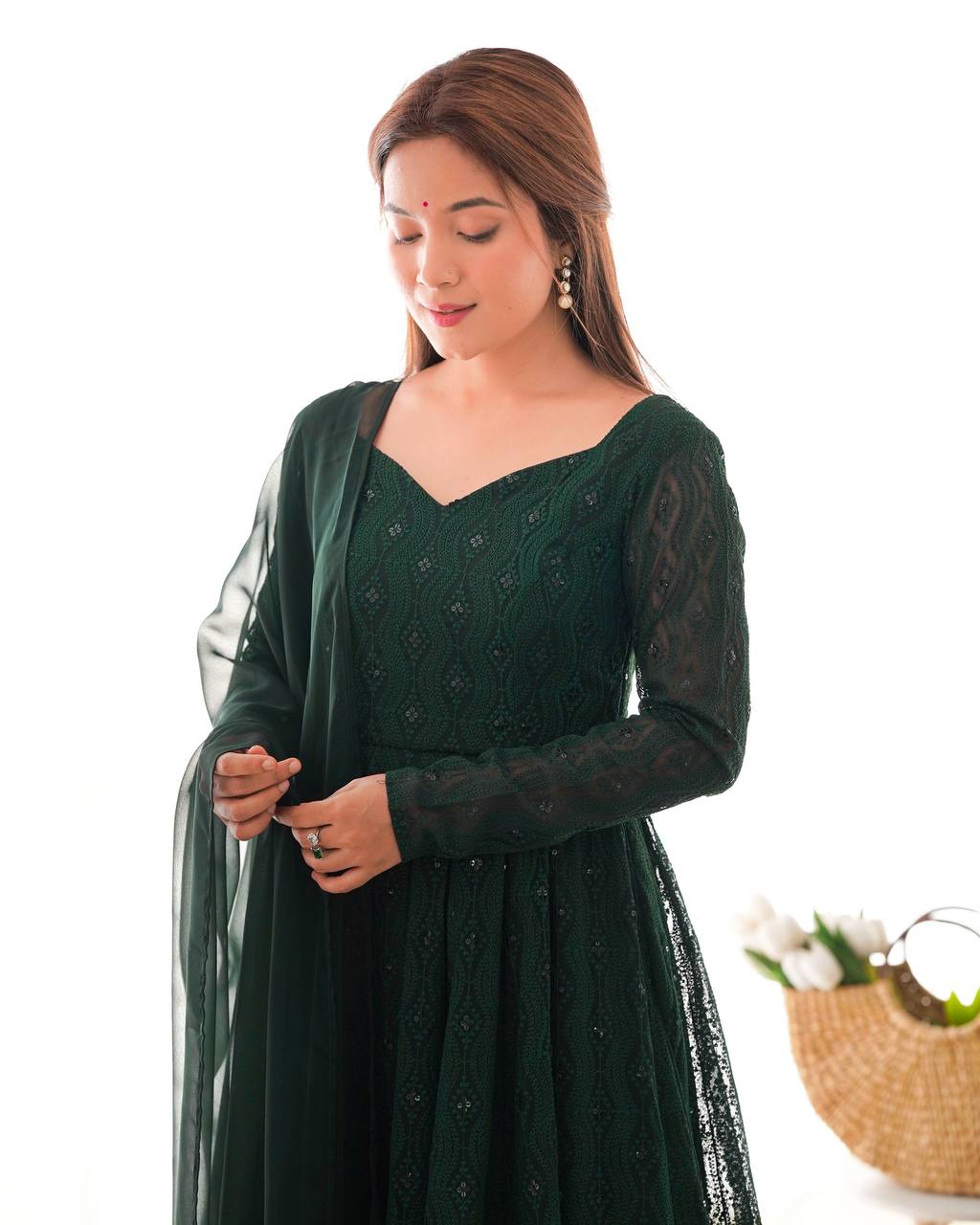PURE SOFT FOX GEORGETTE LAHERIYA PRINT FABRIC FULLY FLAIR ANARKALI FULLY STTICHED GOWN READY TO WEAR