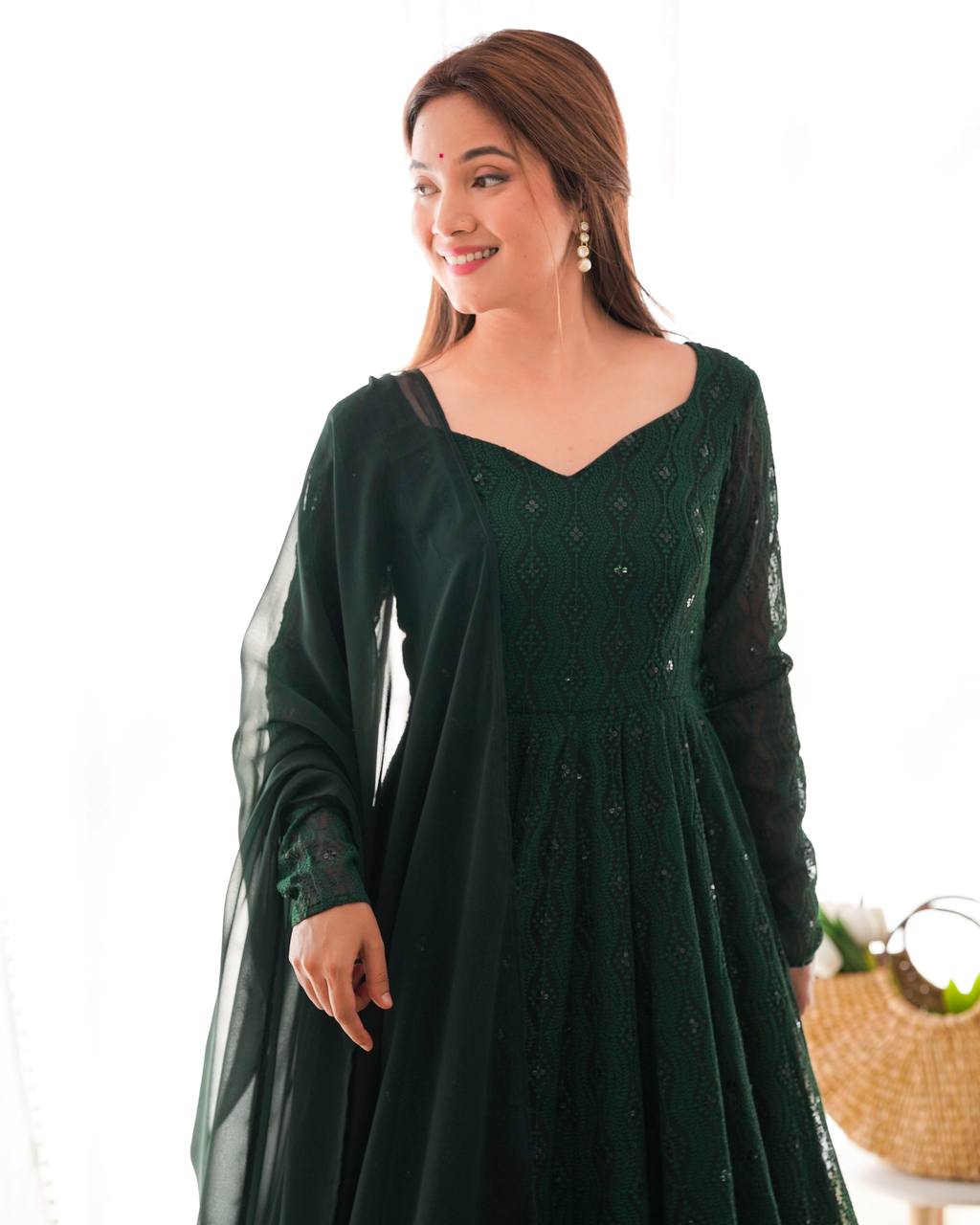 PURE SOFT FOX GEORGETTE LAHERIYA PRINT FABRIC FULLY FLAIR ANARKALI FULLY STTICHED GOWN READY TO WEAR