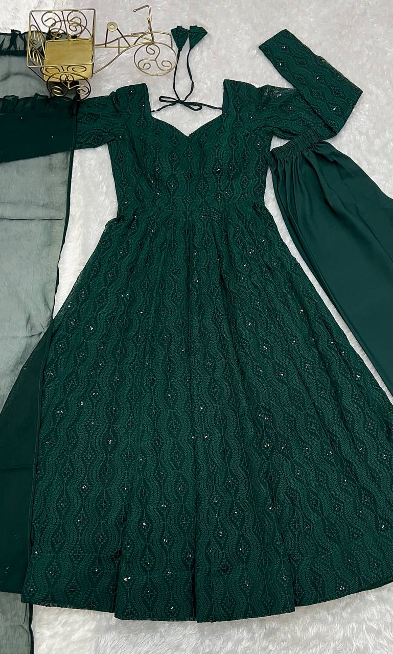 PURE SOFT FOX GEORGETTE LAHERIYA PRINT FABRIC FULLY FLAIR ANARKALI FULLY STTICHED GOWN READY TO WEAR