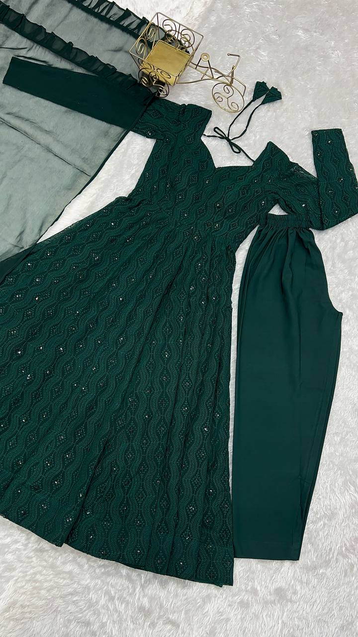 PURE SOFT FOX GEORGETTE LAHERIYA PRINT FABRIC FULLY FLAIR ANARKALI FULLY STTICHED GOWN READY TO WEAR