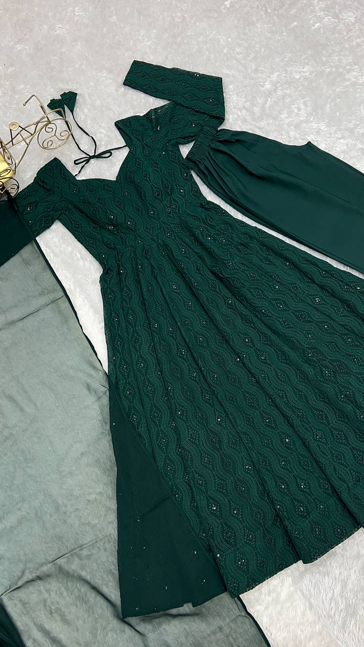 PURE SOFT FOX GEORGETTE LAHERIYA PRINT FABRIC FULLY FLAIR ANARKALI FULLY STTICHED GOWN READY TO WEAR