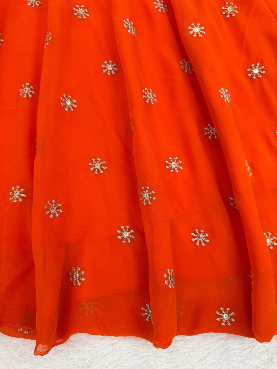 Orange faux georgette thread & sequence work anarkali kothi pent and dupatta set