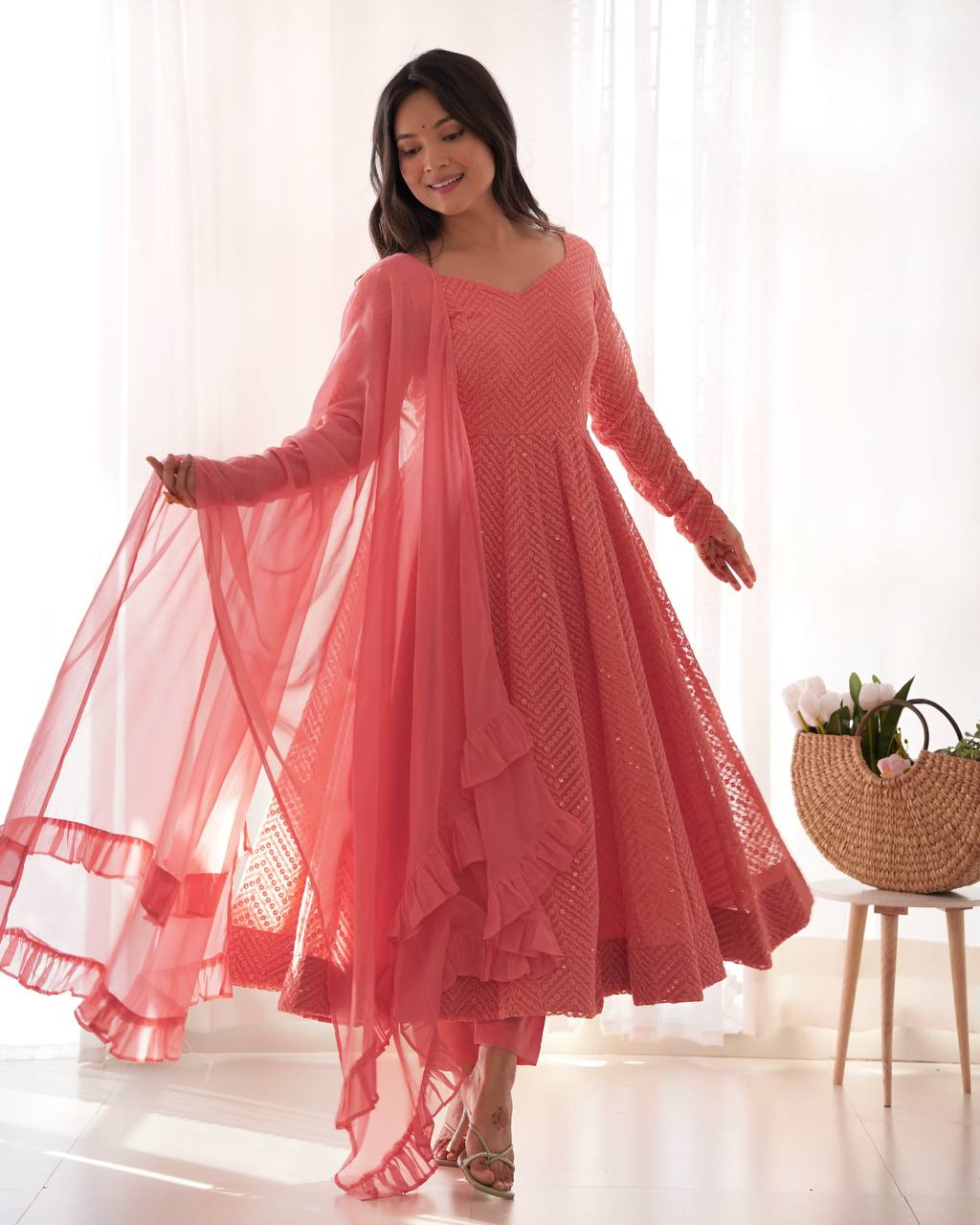 CLASSIC ORGANZA SILK KALI ANARKALI • FULL READY SET WITH DUPATTA & PANTS