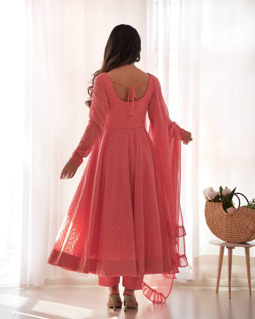 CLASSIC ORGANZA SILK KALI ANARKALI • FULL READY SET WITH DUPATTA & PANTS