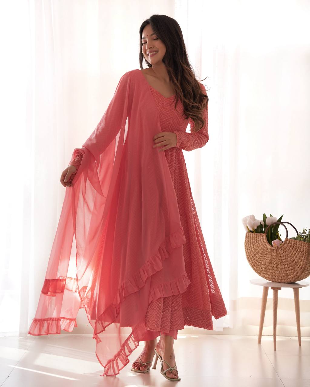 CLASSIC ORGANZA SILK KALI ANARKALI • FULL READY SET WITH DUPATTA & PANTS