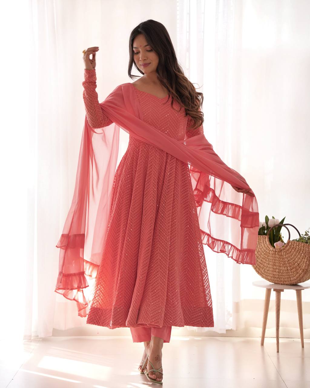 CLASSIC ORGANZA SILK KALI ANARKALI • FULL READY SET WITH DUPATTA & PANTS
