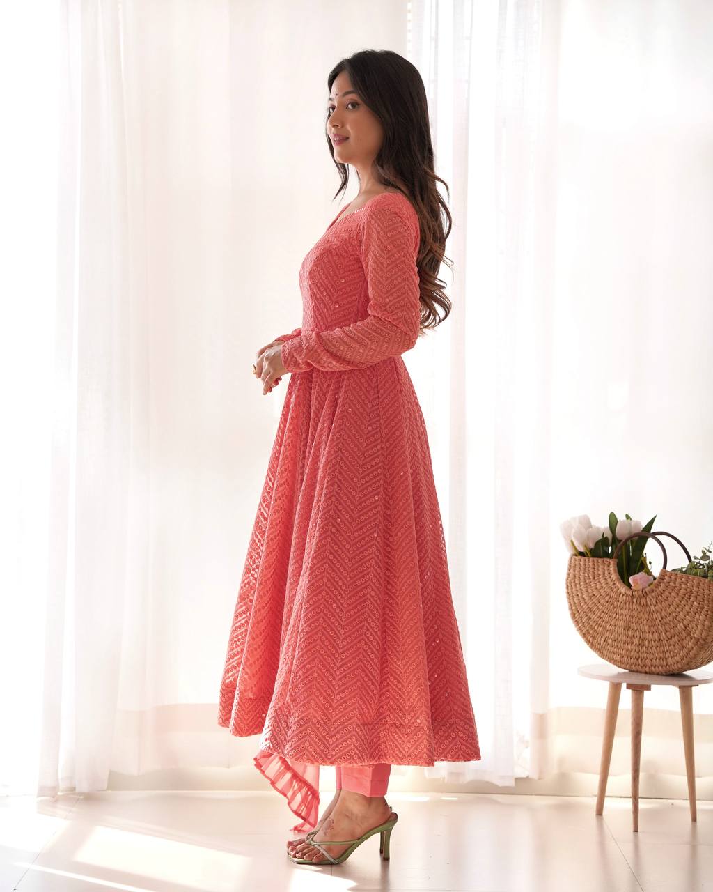 CLASSIC ORGANZA SILK KALI ANARKALI • FULL READY SET WITH DUPATTA & PANTS