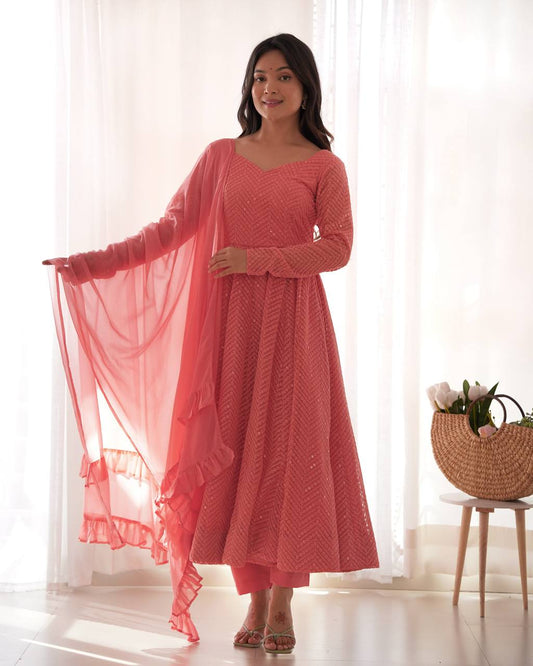 CLASSIC ORGANZA SILK KALI ANARKALI • FULL READY SET WITH DUPATTA & PANTS