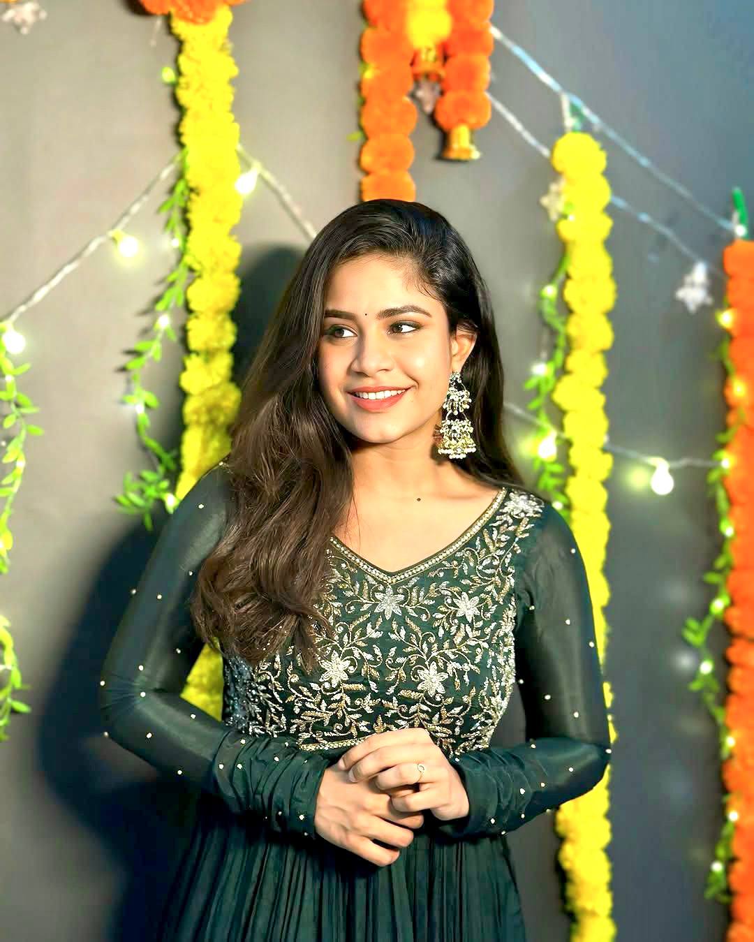 Dark green crap silk sequins embroidery work gown and dupatta