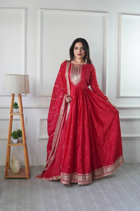 Launching New Designer Party Wear Look Heavy Dola Silk Gwon Pent & Dupatta Set