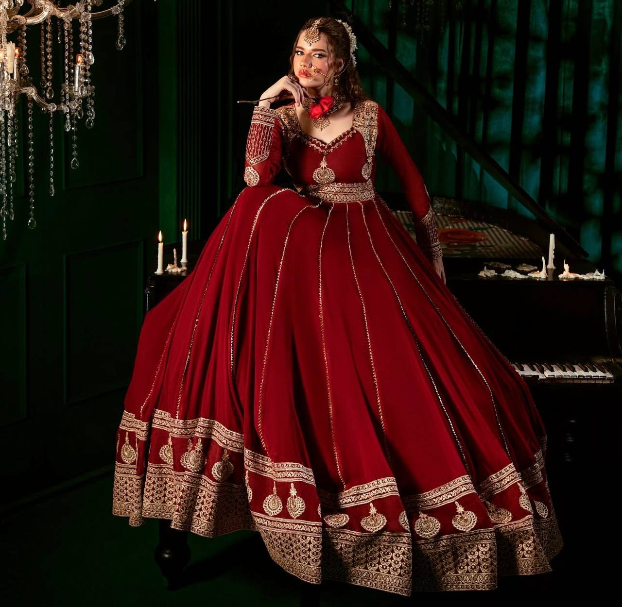 Launching New Designer Party Wear Look Heavy Fox Georgette Gwon Pent & Dupatta Set
