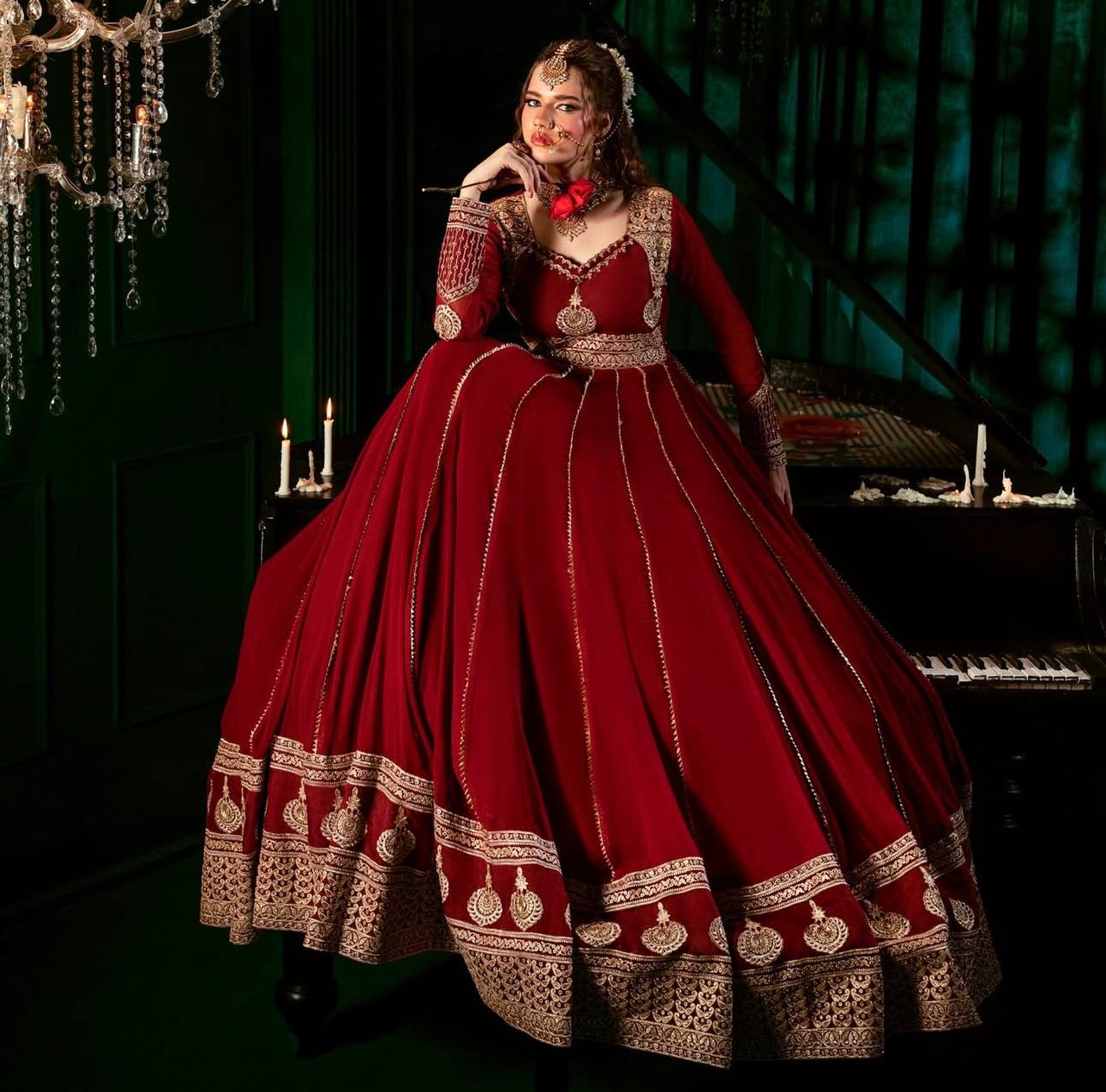 Launching New Designer Party Wear Look Heavy Fox Georgette Gwon Pent & Dupatta Set
