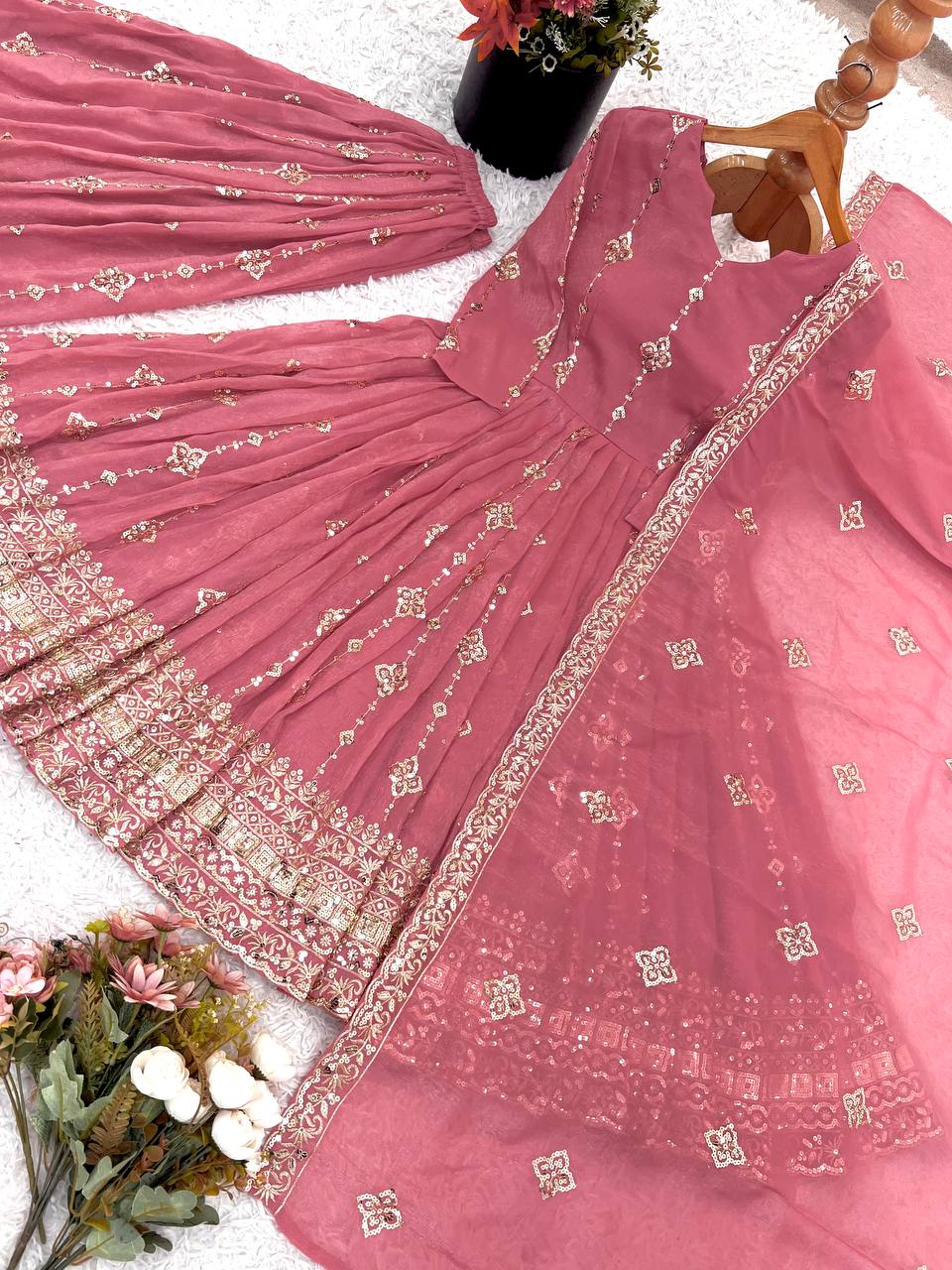 Pink heavy crunchy silk with heavy embroidery sequence work women’s ethnic wear