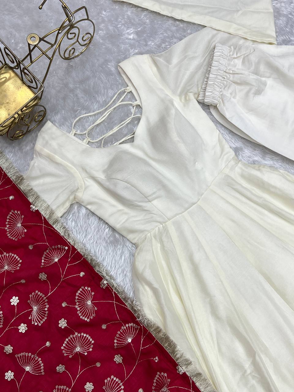 White chanderi silk anarkali with stylish anarkali with pant & dupatta