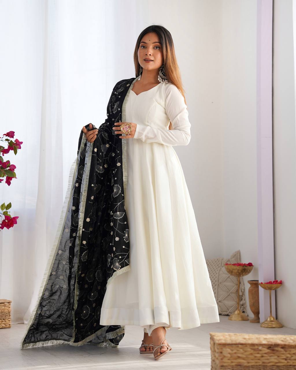 LUXE CHANDERI SILK FULL FLAIR ANARKALI WITH STYLISH PANT & DUPATTA – PREMIUM EDITION