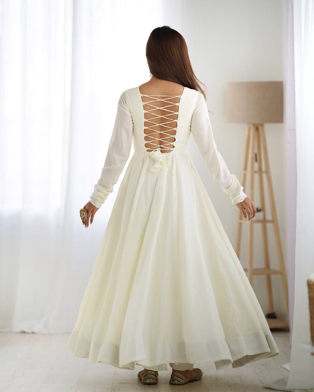 White chanderi silk anarkali with stylish anarkali with pant & dupatta