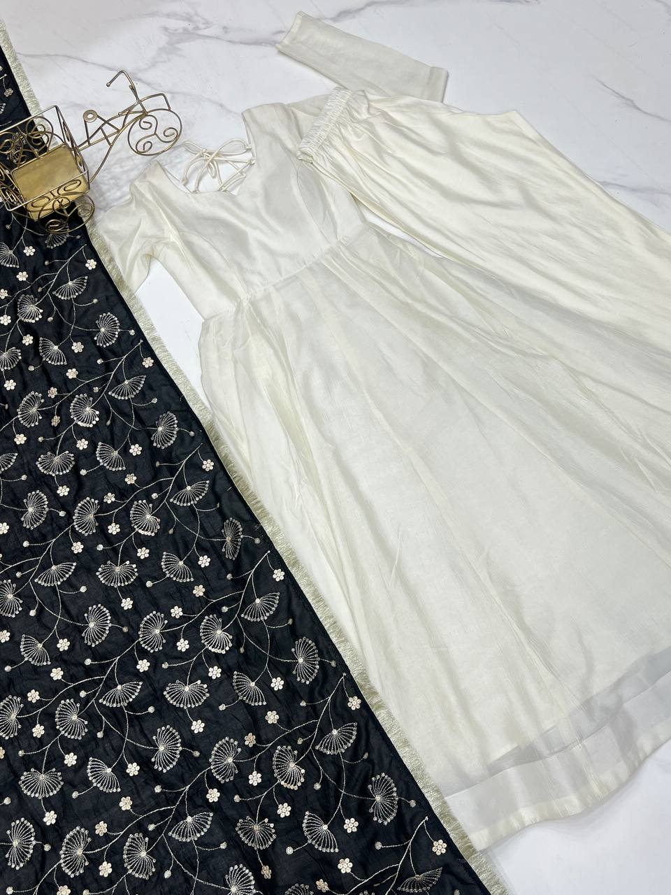LUXE CHANDERI SILK FULL FLAIR ANARKALI WITH STYLISH PANT & DUPATTA – PREMIUM EDITION