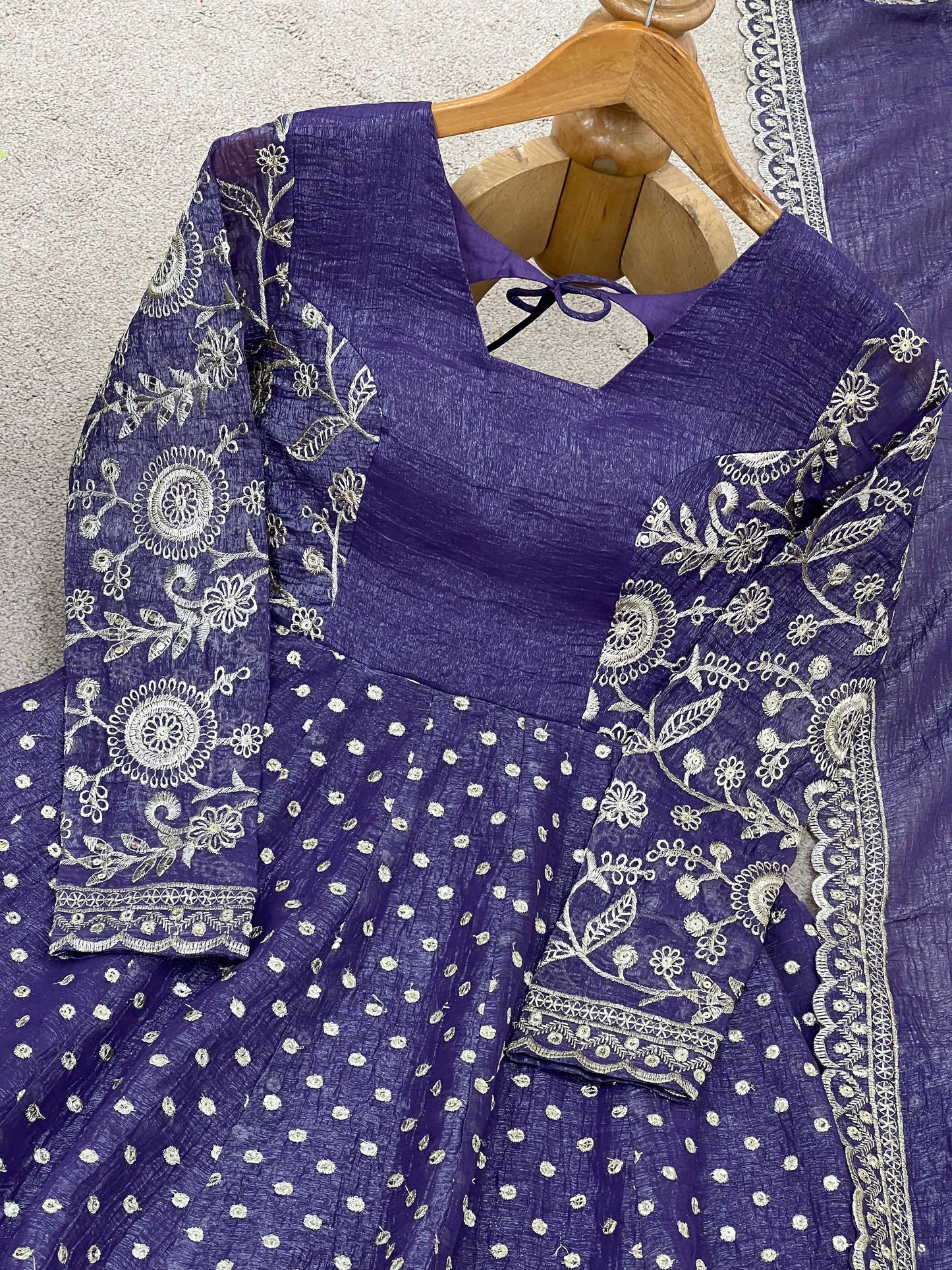 Navy blue crunchy silk embroidery sequence work fully stitched & ready to wear