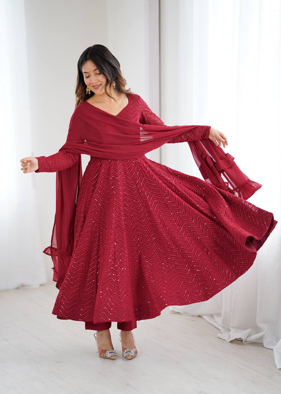 ETHNIC ROYAL LAHERIYA FULL-FLAIR ANARKALI IN SOFT FOX GEORGETTE FABRIC