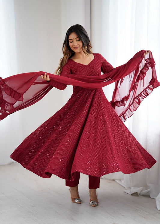 ETHNIC ROYAL LAHERIYA FULL-FLAIR ANARKALI IN SOFT FOX GEORGETTE FABRIC